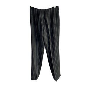 Worldly Things Pinstriped Wool Pants Womens Sz 12 Black & White Striped Trousers